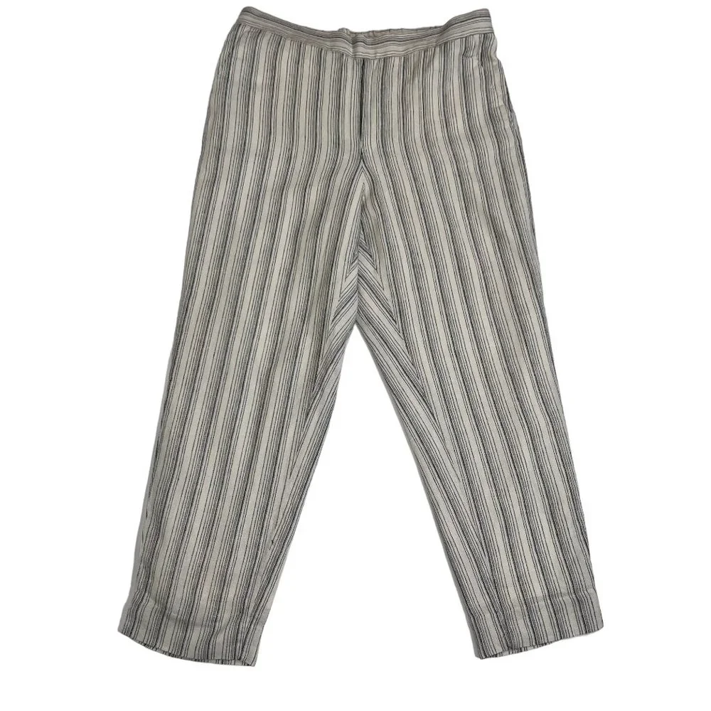 Banana Republic Off White Navy Striped Linen Tapered Hayden Pant Size 12